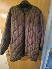 boohoo Brown Quilted Longline Bomber Jacket M Zip Band Collar Pockets