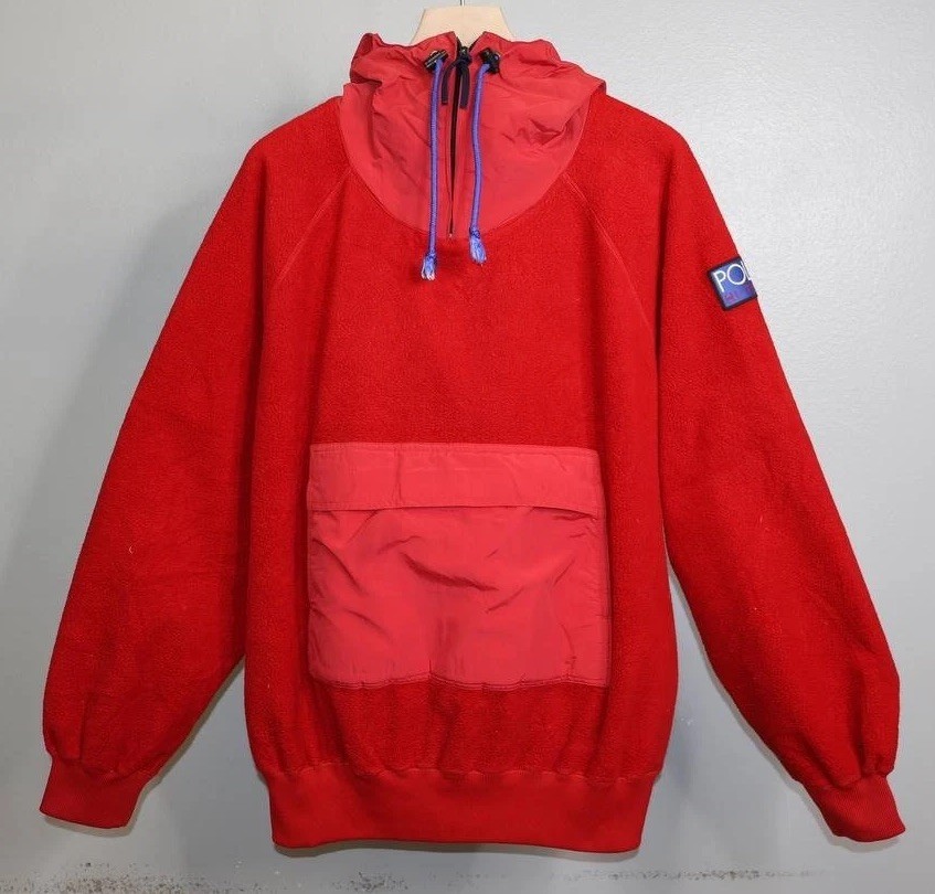 Vintage Polo Ralph Lauren Hi Tech Fleece Hoodie Red Pullover Men