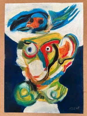 Karel Appel Drawing on paper (Handmade) signed and stamped mixed media art.