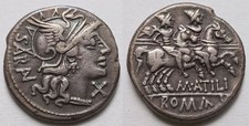 Roman Republic M Atilius Saranus AR Denarius 148 BC Crawford 214/1b BMC 679