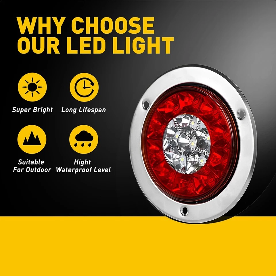 Luz trasera LED redonda inversa remolque camión cámper caravana trasera acero cromado Foto 4 de 4