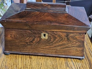 Large Regency Rosewood Sarcophagus Tea Caddy with Interior Compartments c.1830