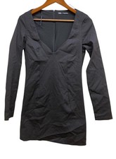 Zara Dress Women's Large Black V Neck Zip Long sleeve