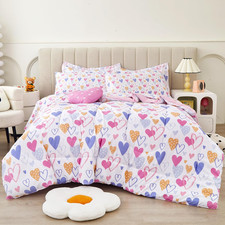 Full Size Comforter Sets for Girls Kids, 8 Pieces Bed in a Bag Pink Heart Beddin