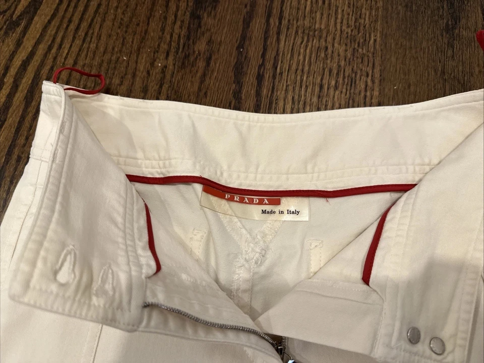 Prada Women’s Technical Cotton Pants IT 38 US 0–2 Cream Zip Hem Straight Italy - Image 3 of 4