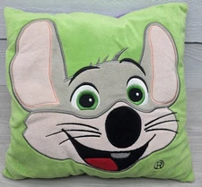 Chuck E Cheese Pizza Mouse Square Plush Throw Pillow 2018 Green Purple Rare VTG