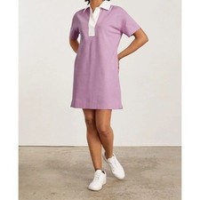 New Everlane Organic Cotton Polo Short Sleeve Dress Mauve White Collar Small