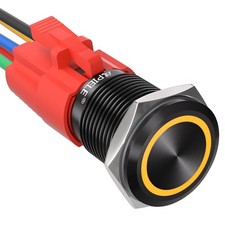APIELE 16mm Latching Push Button Switch 12V DC On Off Black Shell-Yellow