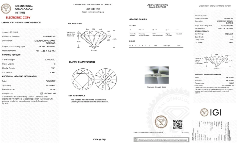 1.70 Ct Round Cut Lab Grown CVD Diamond H Color VS1 Clarity STONE - Image 2 of 4