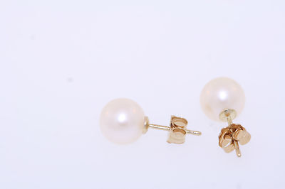 HONORA 14k Yellow Gold Freshwater Cultured White Pearl Stud  Earrings