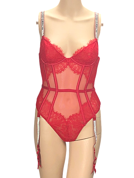 Victorias Secret Very Sexy Red Lace Rhinestone Waist Cincher Corset Belt XS/S NWT Victorias Secret Very Sexy Bright Red Lace Corset Waist  main image 3