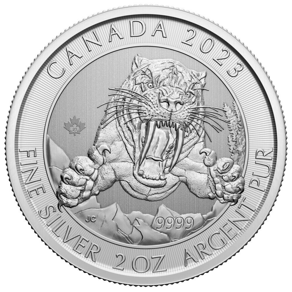 2023 ICE AGE SERIES – 2 oz .9999 Fine Silver Smilodon Sabre-Tooth