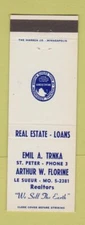 Matchbook Cover - Emil Trnka Real Estate Athur Florine Le Sueur St Peter MO