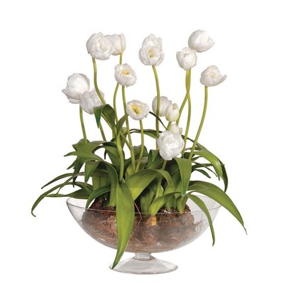 Artificial Flower Arrangement White Tulips And Bulbs In Glass