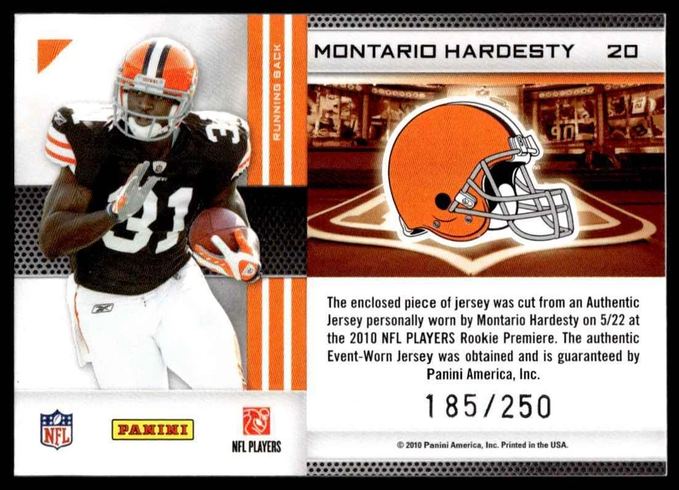 2010 Panini Absolute Memorabilia War Room Materials Montario Hardesty 185/250 - Image 2 of 2