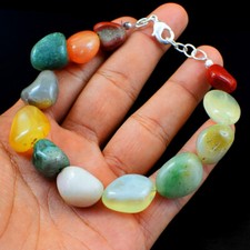 259.00 Cts Natural 7 Inches Long Mix Gemstone Untreated Beads Bracelet NK 34E103