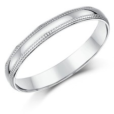 9ct White Gold Ring Court Shape Millgrain Edge Wedding Band 3mm Band