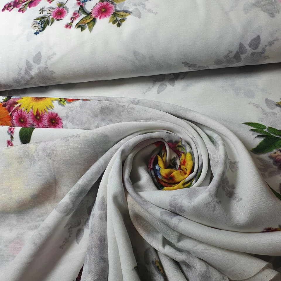 HOMECART White Floral Polycotton Fabric Dress Craft Quilting Costume Material 44" Meter