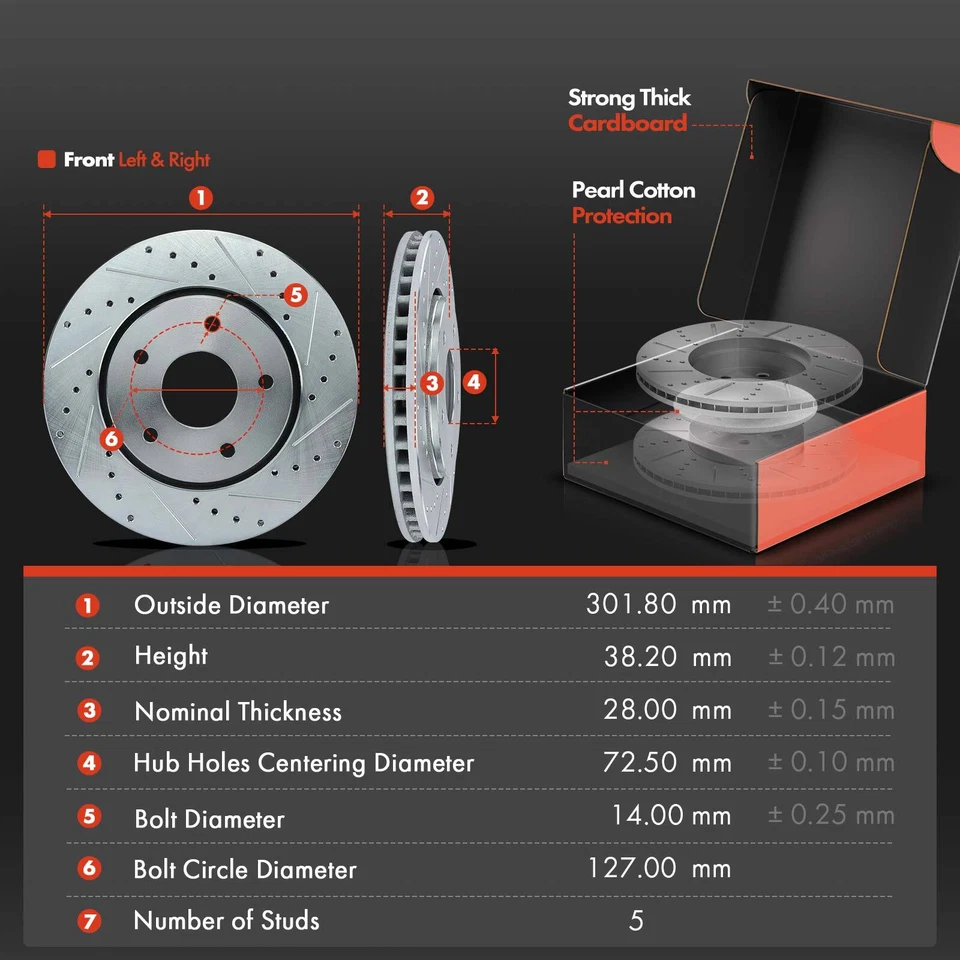 Front Drilled Brake Rotor & Pad + Brake Caliper for Chrysler Town&Country Dodge - Image 2 of 4