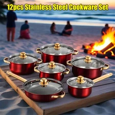 12 Piece Cookware Set Nonstick Pots and Pans Home Kitchen Cooking Non Stick Red