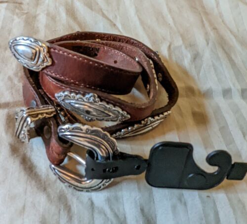 Justin Top Grain Cowhide Brown Leather Belt Silver Hardware Sz 42