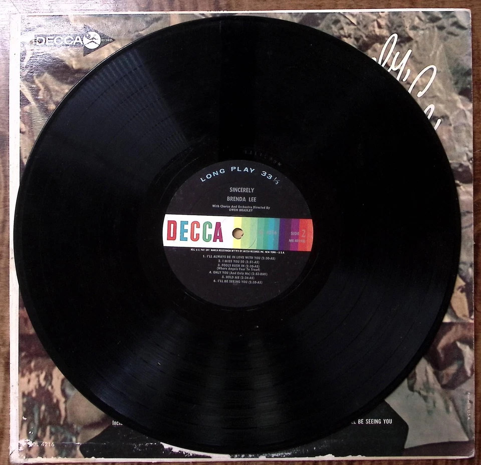 BRENDA LEE SINCERELY, BRENDA LEE DECCA RECORDS VINYL LP 202-45 - Image 4 of 4