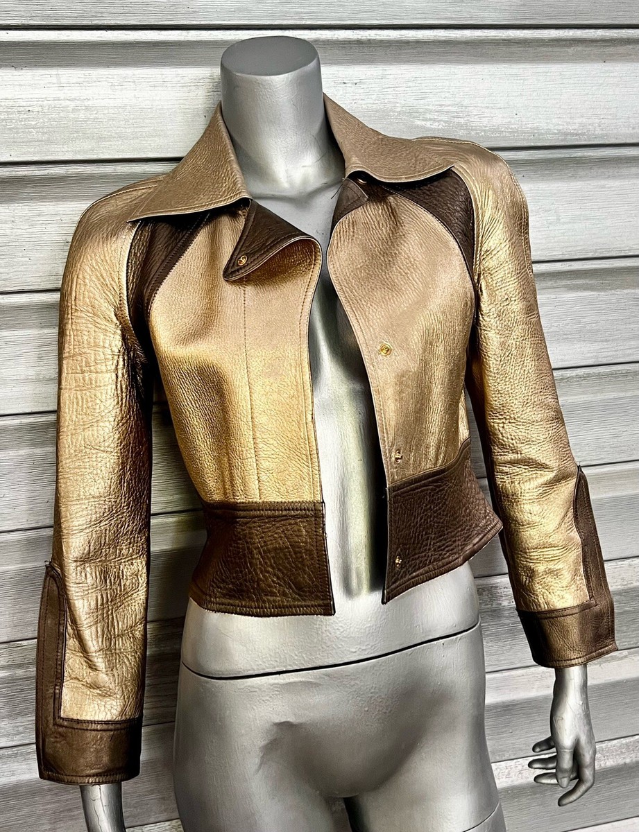 GUCCI Tom Ford Runway Metallic Gold Bronze Crop Leather