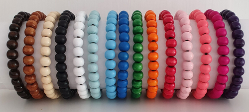 Mens / Womens Wooden Wood Bead Elastic Stacker Bracelet - 15 Colours - 3 Sizes - Picture 15 of 16