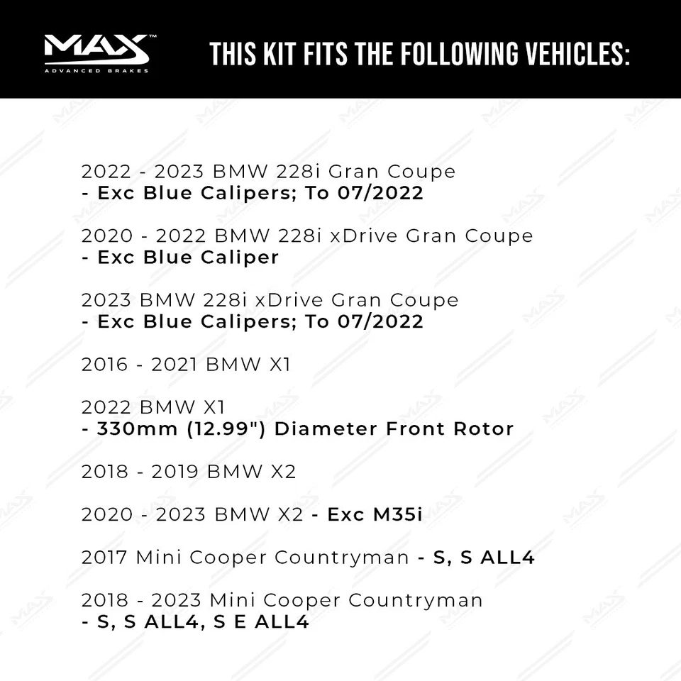 Front Drilled Brake Rotors + Pads for 2016-2023 BMW 228i X1 X2 Mini Cooper Foto 2 de 4