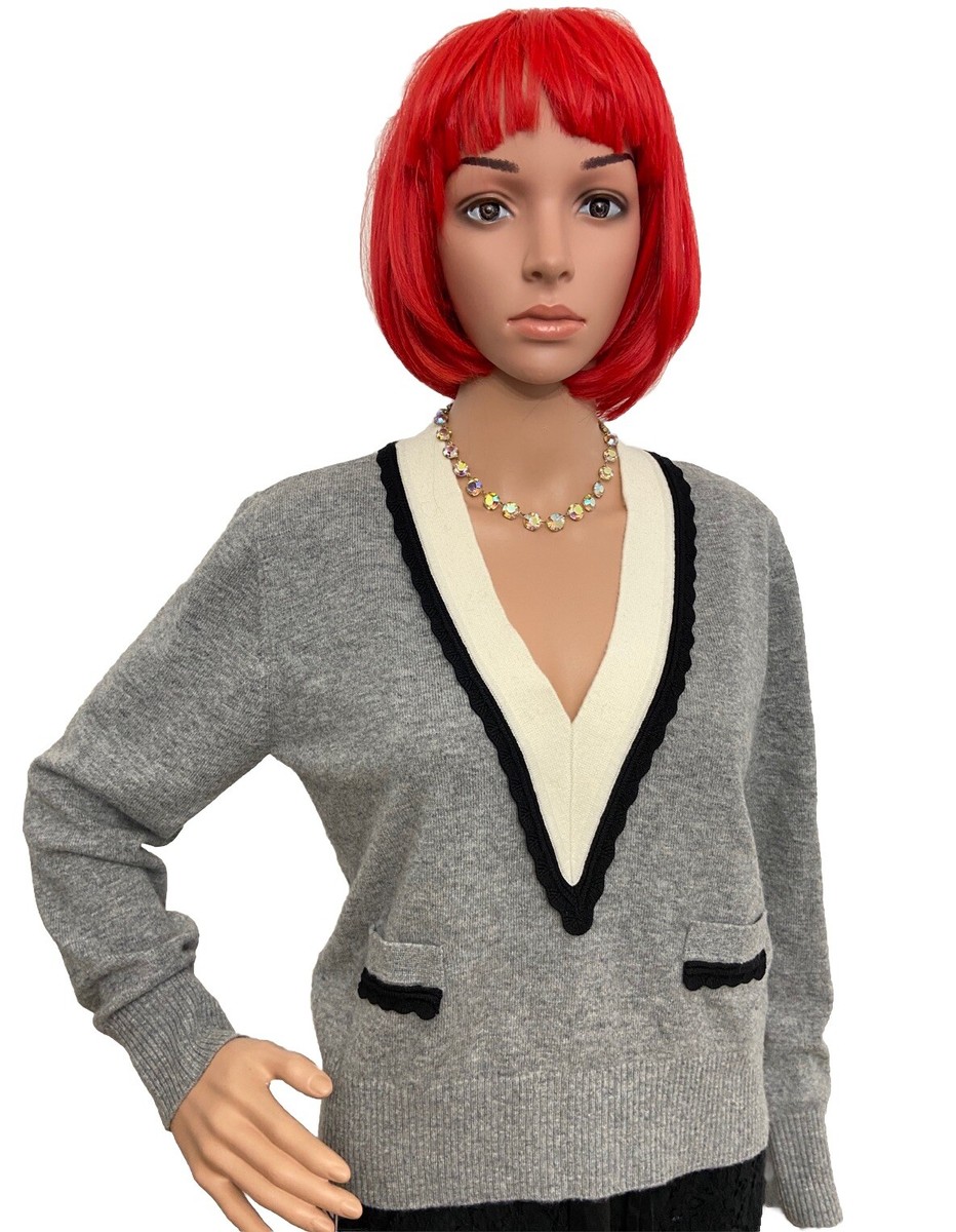 SANDRO PARIS Gray Knit Sweater Wool Cashmere Blend V Neck Sz:0 | eBay