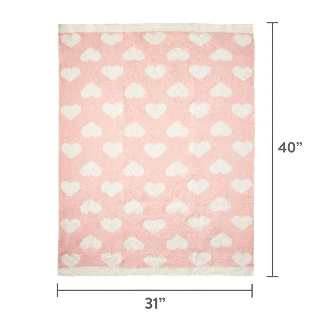 Pink White Hearts Cozy Knit Baby Swaddling Blanket NWT Super Soft REVERSIBLE NEW - Image 3 of 4