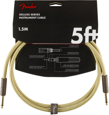 Fender Deluxe TWEED Electric Guitar/Instrument Cable, Straight Ends, 5' ft
