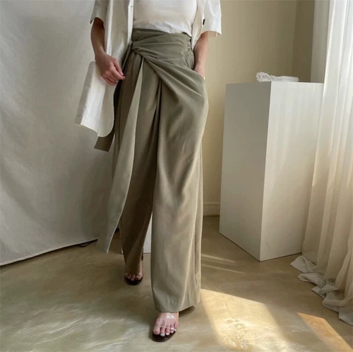 womens high waisted bow pocket High Waist Korean wide leg pants Trousers fashion - Picture 11 of 25