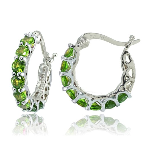 Sterling Silver Gemstone Birthstone Small Round Huggie Hoop Earrings - Picture 4 of 13