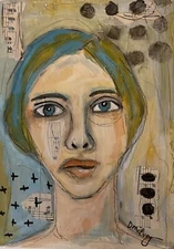 Original Mixed media Outsider Art 5x7 painting - “She Felt Brilliant”