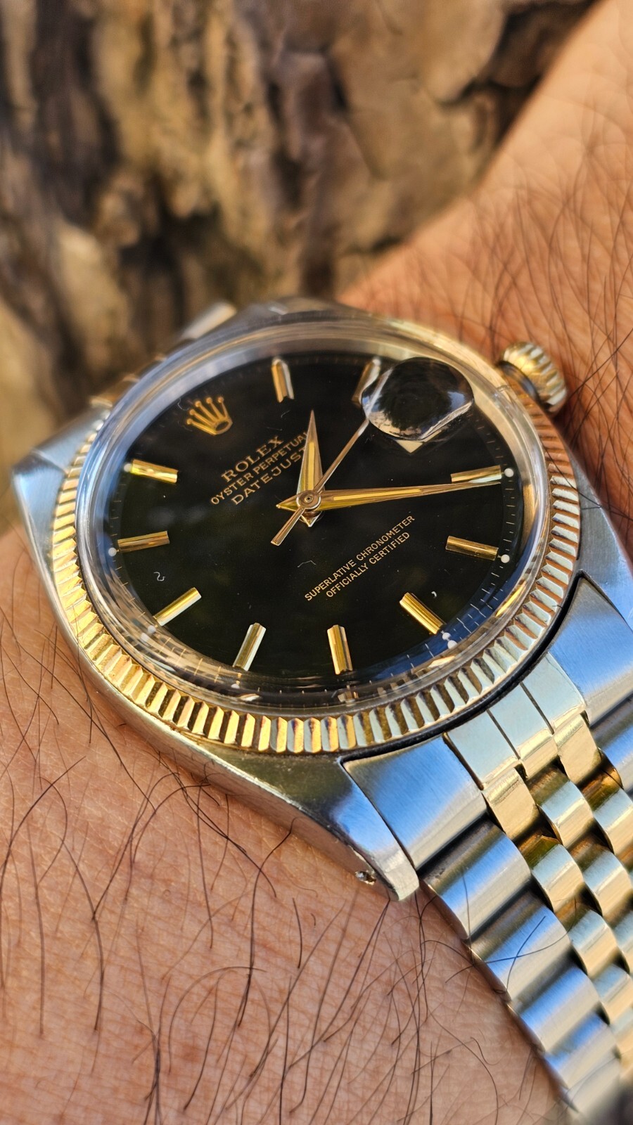 VINTAGE ROLEX DATEJUST 1601  PIE-PAN BLACK DIAL MEN'S AUTOMATIC WATCH  1961