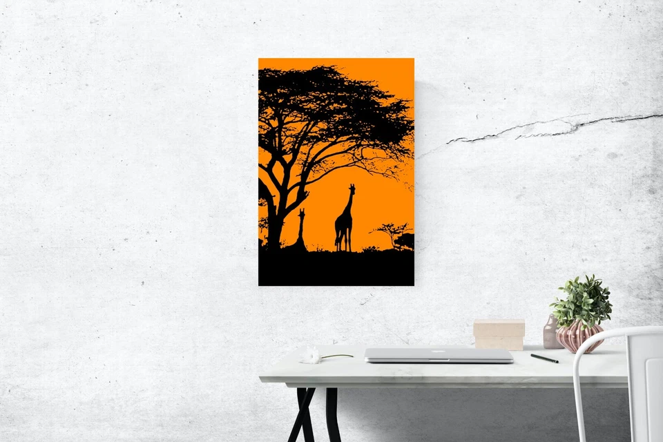 Giraffes Poster, Giraffe Silhouettes, Orange Sunset, Africa  - Image 2 of 4