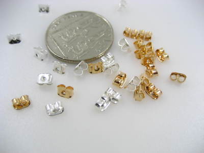 50 Stck. (25 Paar) SILBER vergoldet SCHMETTERLING OHRRING RÜCKEN STOPPER 3,5 X 5 mm