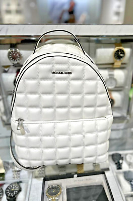 Michael Kors Sheila MD Quilted Vegan Leather Front Pocket Backpack (Optic White)