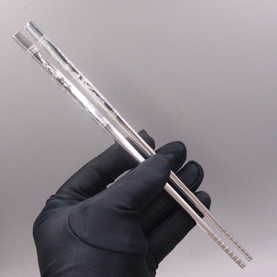 Solid 999 Pure Silver Chopsticks Dragon Phoenix Square Tableware Dinnerware  