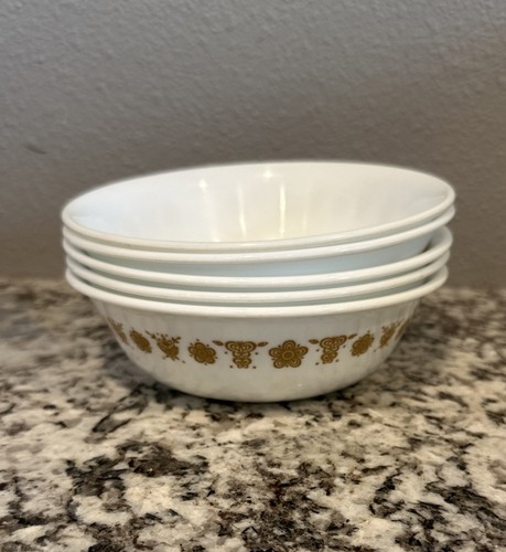 Corelle Butterfly Gold Cereal Bowls SET (5) 6 1/4” LOT Vintage Retro Corning - Picture 11 of 12