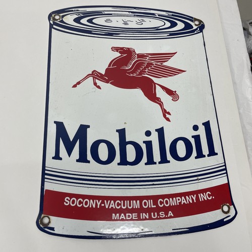 VINTAGE MOBIL MOTOR OIL CAN PORCELAIN SIGN S/2/D