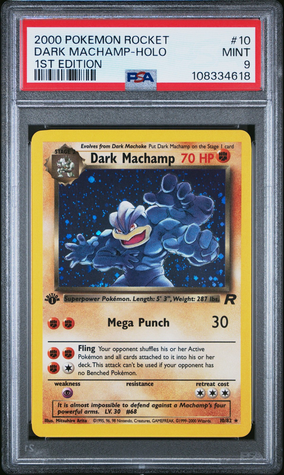 2000 POKEMON ROCKET 1ST EDITION #10 DARK MACHAMP-HOLO PSA 9