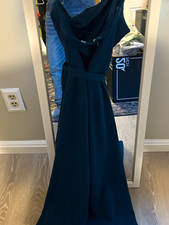 Blue Sleeveless Bridesmaid Dress with Waist Tie Sash, Women's Regular XS