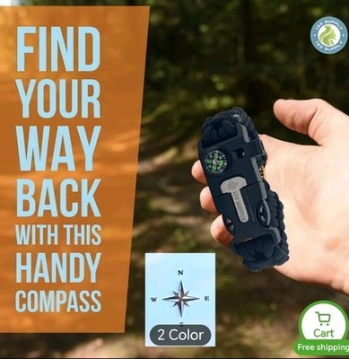 1x Paracord 5-in-1 Survival Armband mit Feuerstarter, Kompass, 50db Pfeife.