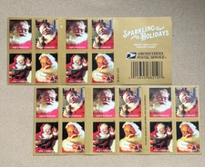Pane of 20 Vintage Christmas 2018 Sparkling Holidays Santa Stamp Scoot #5332-35