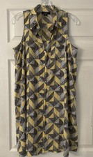 Alfani Geometric Fit & Flare Button Front Midi Shirt Dress, Yellow Gray 4