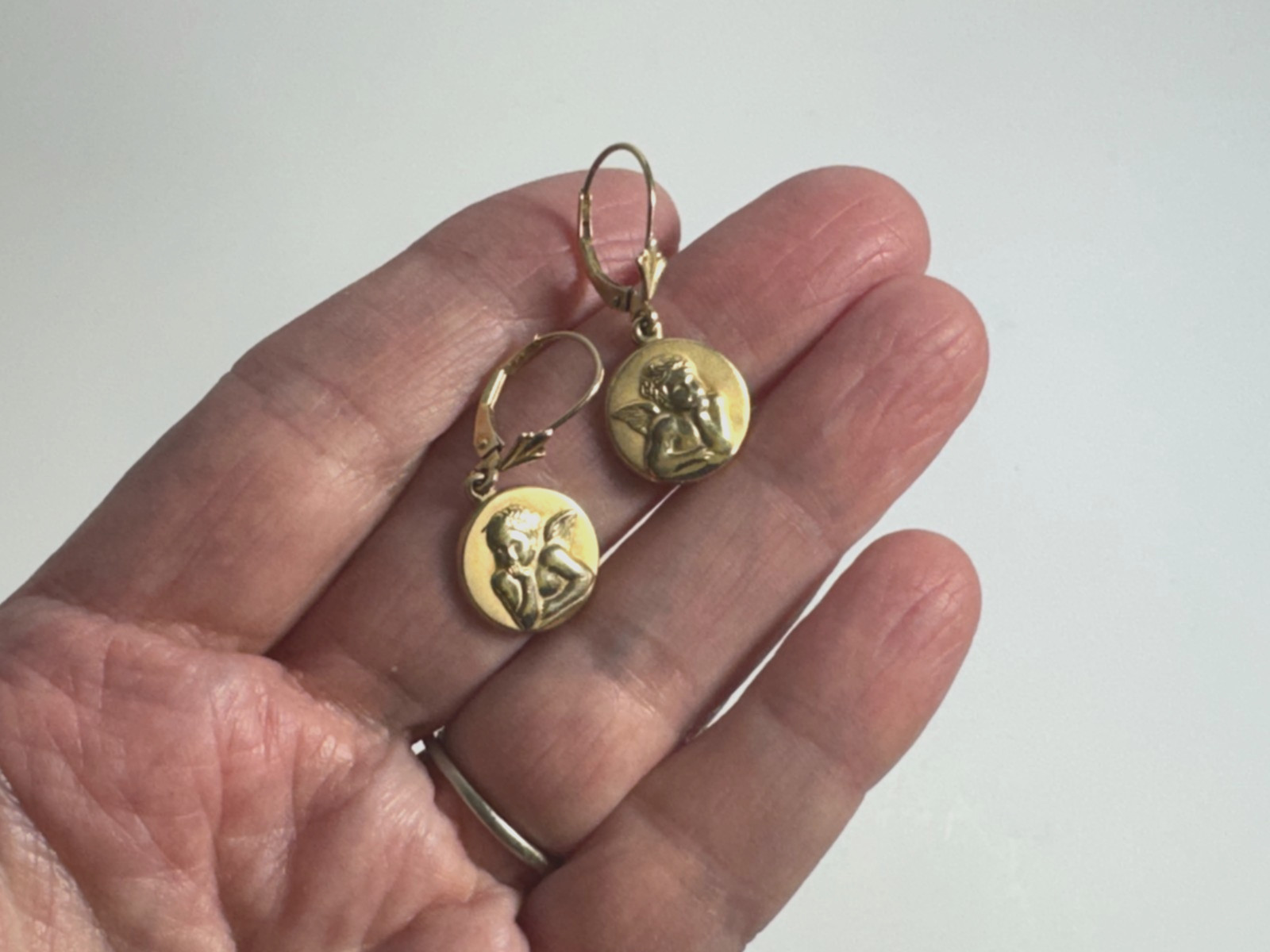 14K Solid Gold Michael Anthony Cherub Leverback E… - image 7