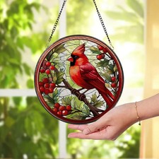 Cardinal Bird Suncatcher Glass Art Window Decor St