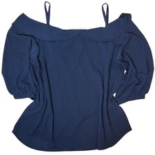 Le Lis Navy Blue Polka Dot Cold Shoulder Blouse Top Womens Small Made in USA